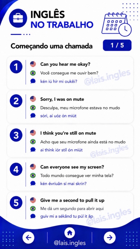 Página do guia: começando uma chamada, com Can you hear me okay? e Sorry, I was on mute
